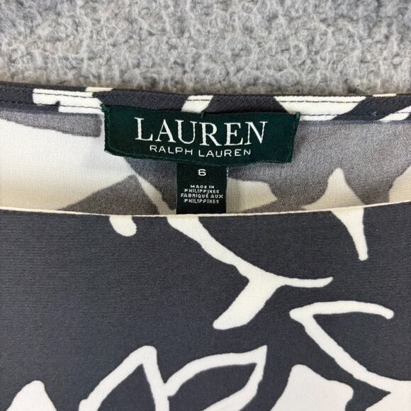 Ralph Lauren Sheath Dress Gray Floral Ruched Stretch V Neck Artsy Classic Career - Picture 5 of 10